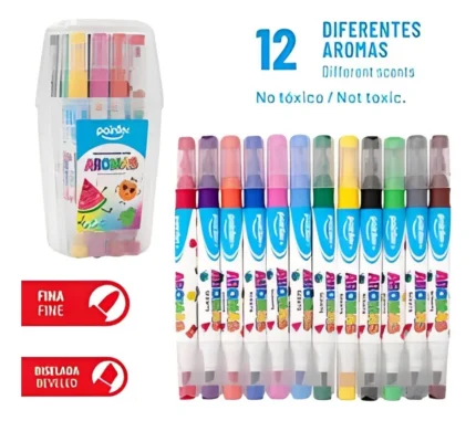 MARCADORES CON AROMA 12 COLORES DOBLE PUNTA POINTER